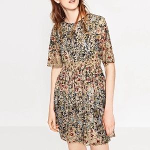 Zara floral scalloped flounce sleeves lace dress